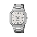 Men's Casio MTPB195D-1AV Vintage Bold Square White Dial Steel Band Watch