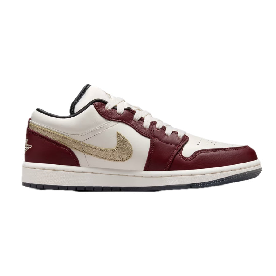 Women's Air Jordan 1 Low Year of the Dragon Sail Metallic Gold Grain Dark Team Red Dark Smoke Grey