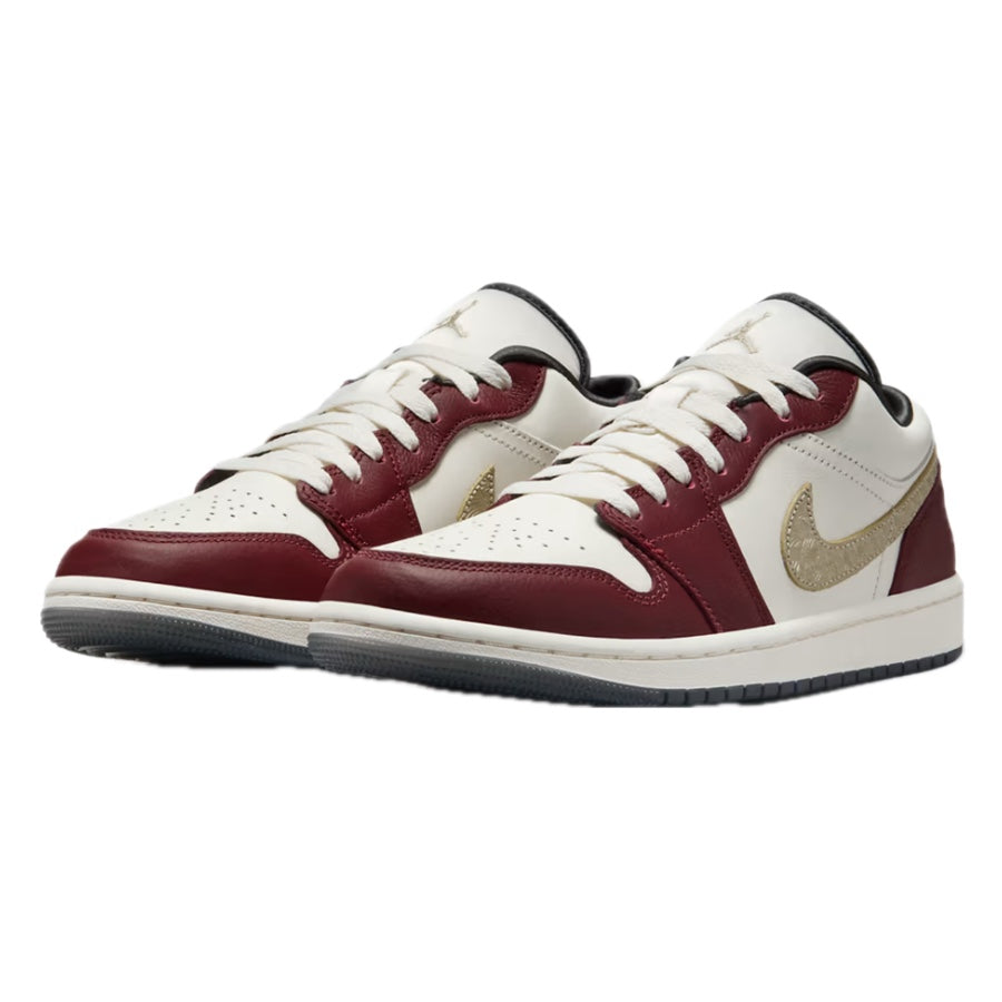 Women's Air Jordan 1 Low Year of the Dragon Sail Metallic Gold Grain Dark Team Red Dark Smoke Grey