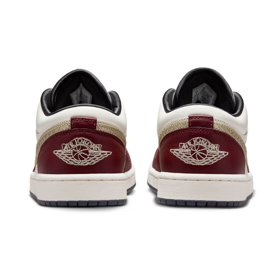 Women's Air Jordan 1 Low Year of the Dragon Sail Metallic Gold Grain Dark Team Red Dark Smoke Grey
