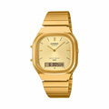 Men's Casio AQ240EG-9ADF Vintage Square Gold Dial Steel Band Watch