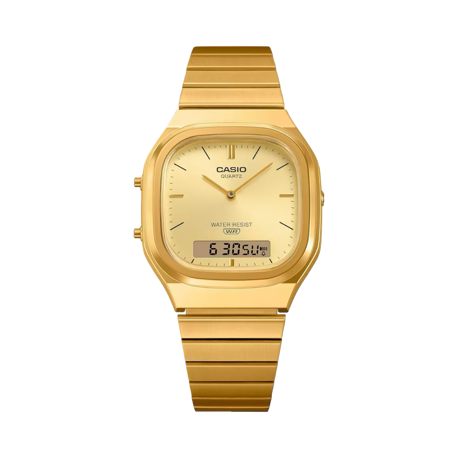 Men's Casio AQ240EG-9ADF Vintage Square Gold Dial Steel Band Watch