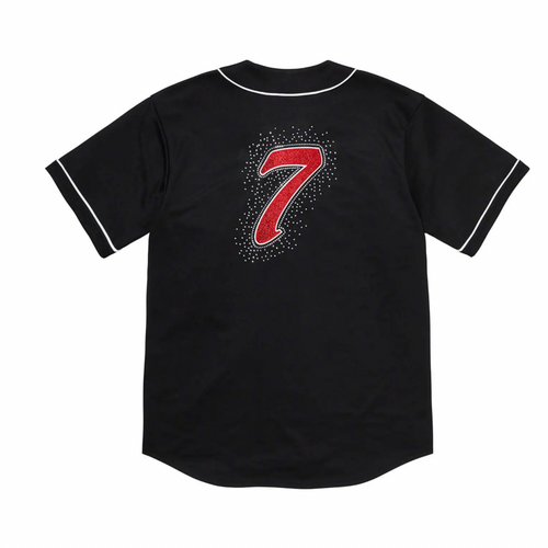 Supreme Rhinestone Baseball Jersey Black Red