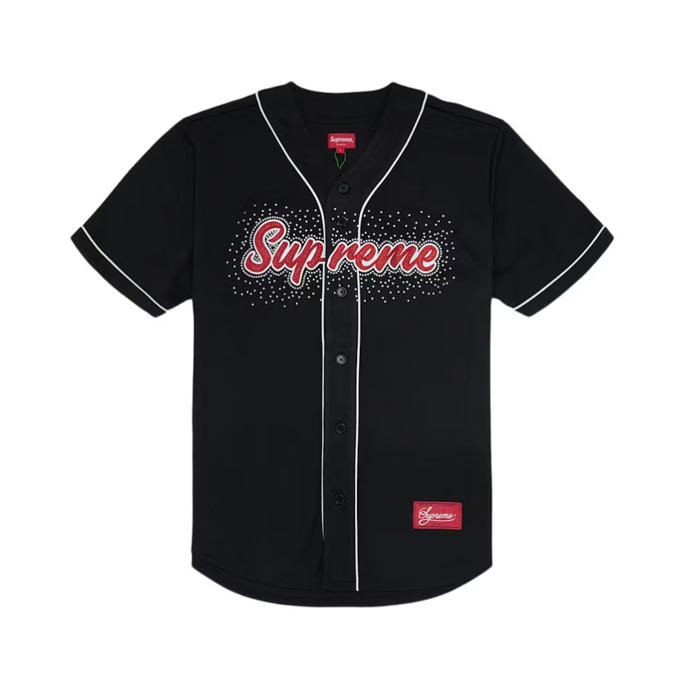 Supreme Rhinestone Baseball Jersey Black Red