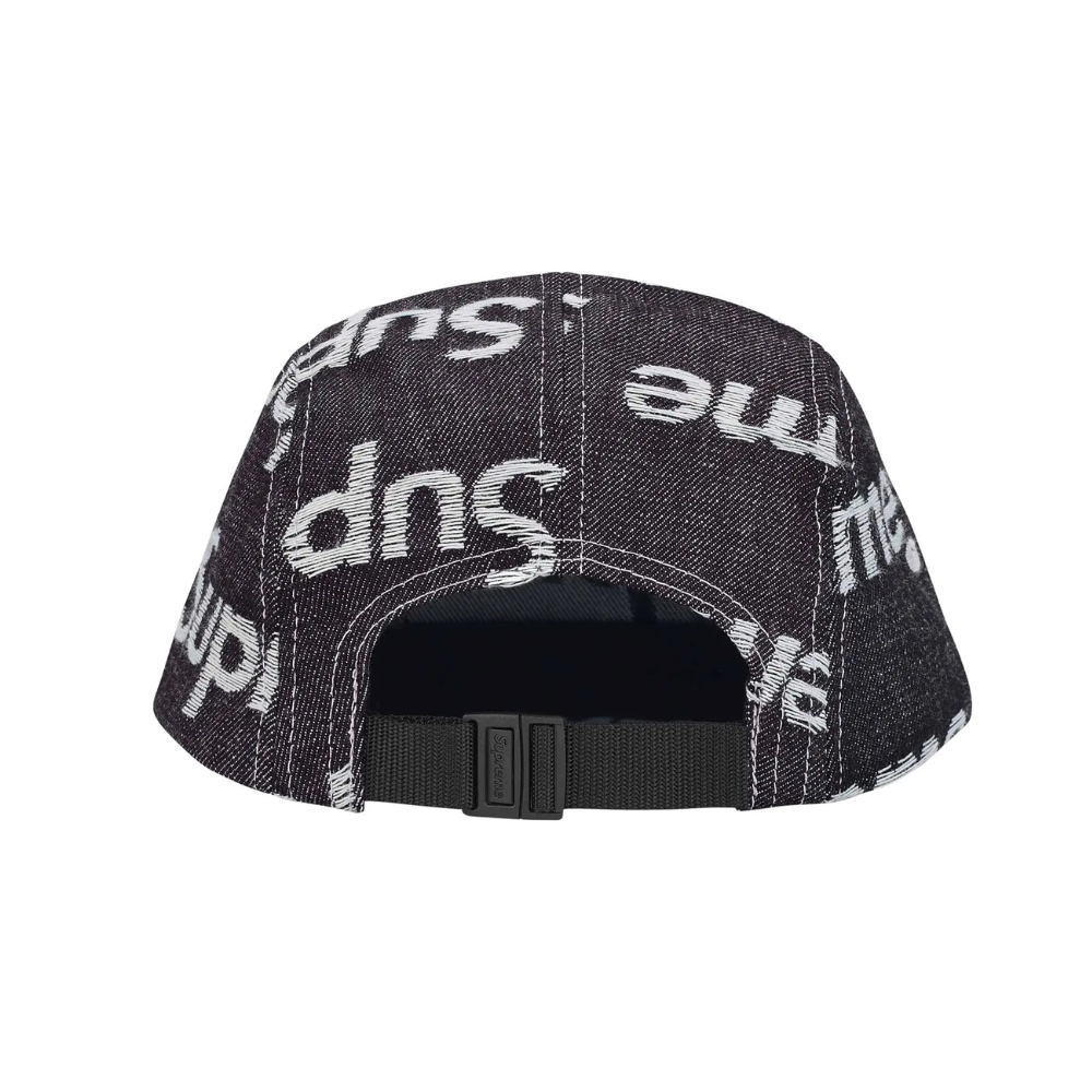 Supreme Jacquard Logo Denim Camp Cap Rigid Indigo