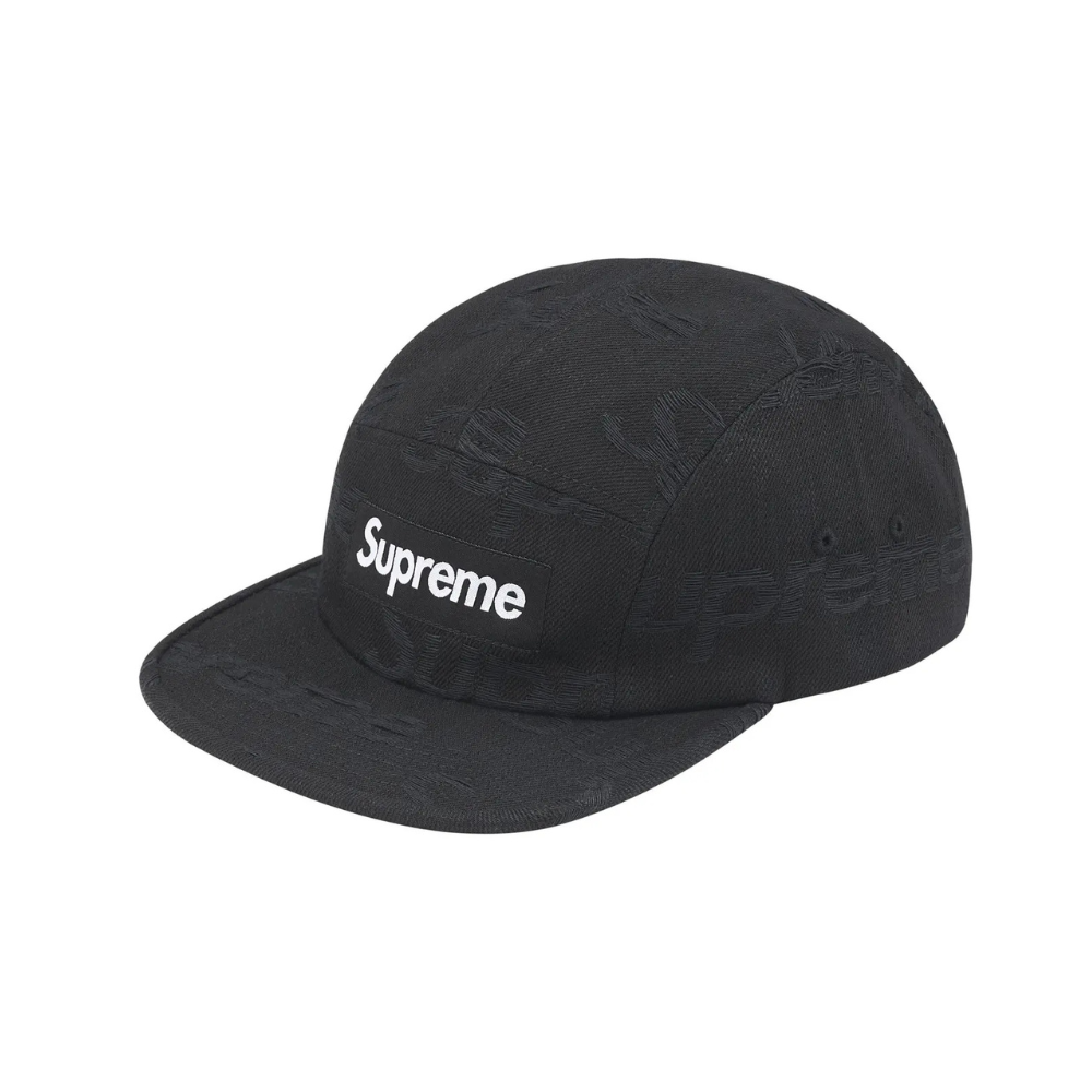 Supreme Jacquard Logo Denim Camp Cap Black