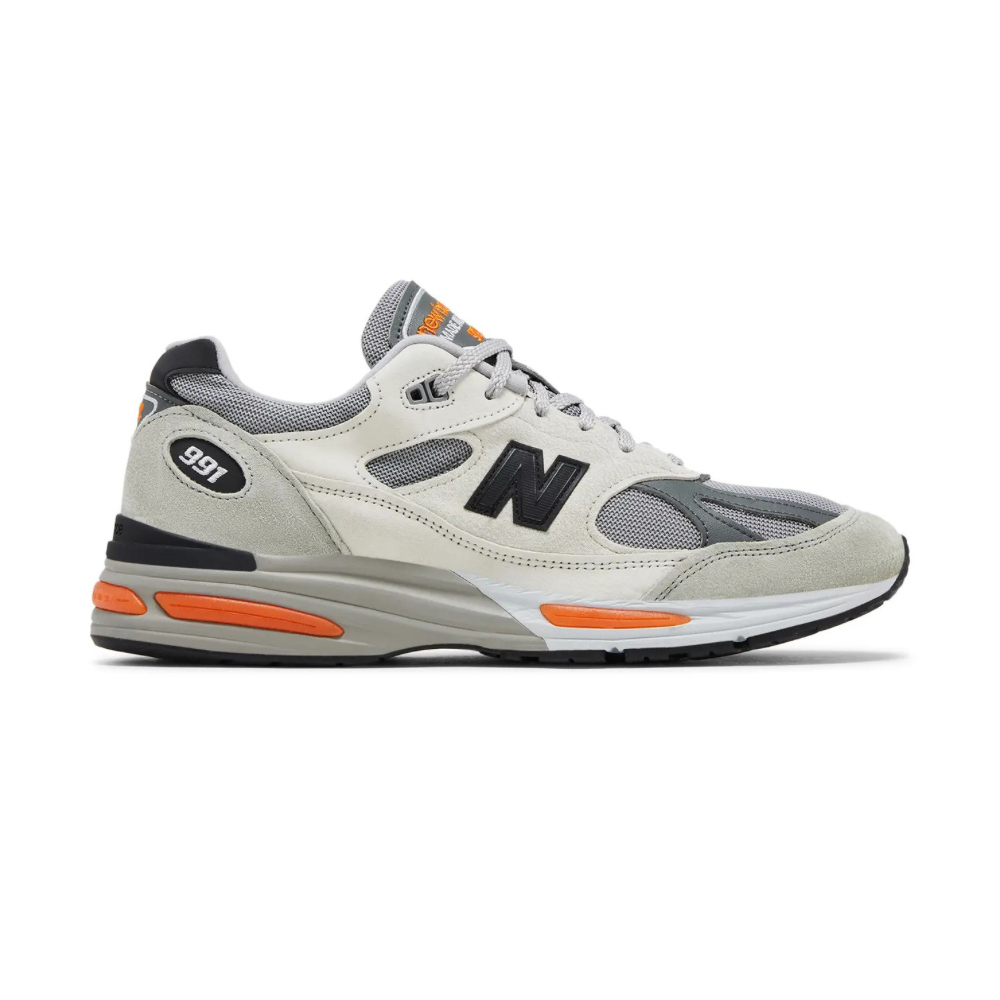 New Balance 991v2 MiUK Pelican Grey Orange Abbey Stone Persimmon Orange