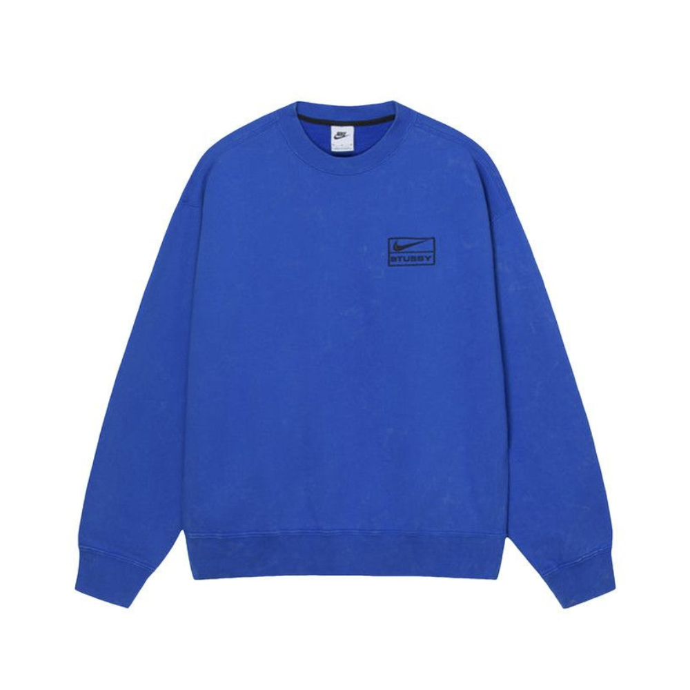 Stussy x Nike Acid Wash Fleece Crewneck Blue