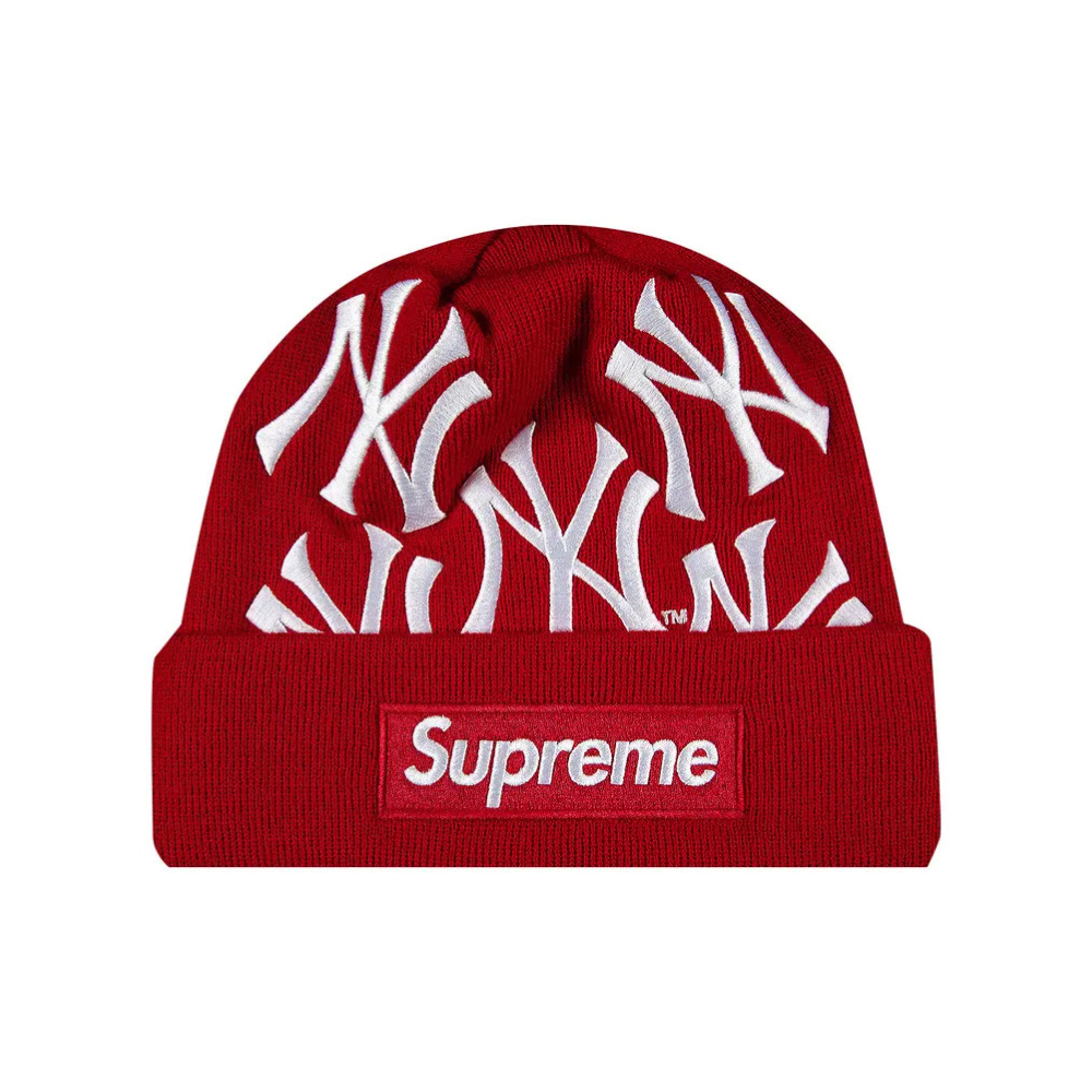 Supreme x New Era X Yankees Box Logo Beanie Red