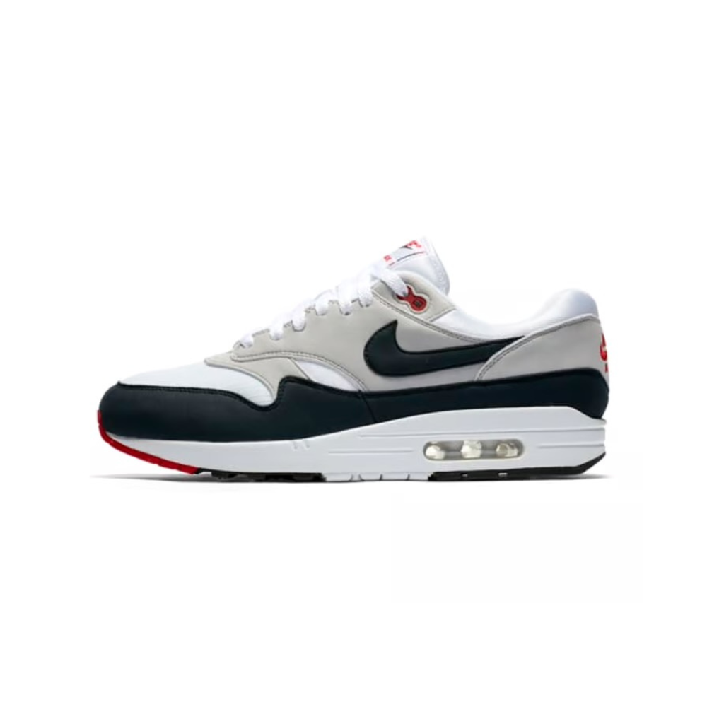 Air Max 1 "Anniversary" White Dark Obsidian University Red