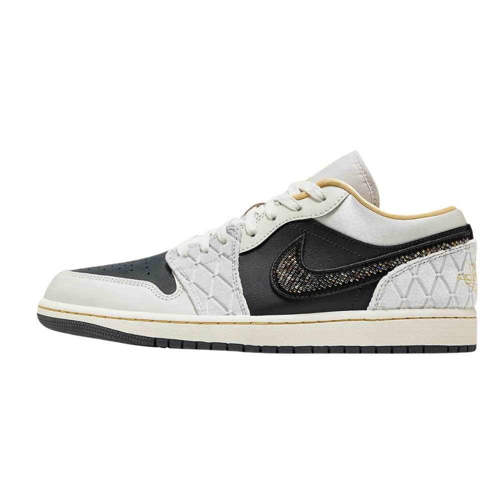 Air Jordan 1 Low Beaded Swoosh Grey Black Sail Champagne