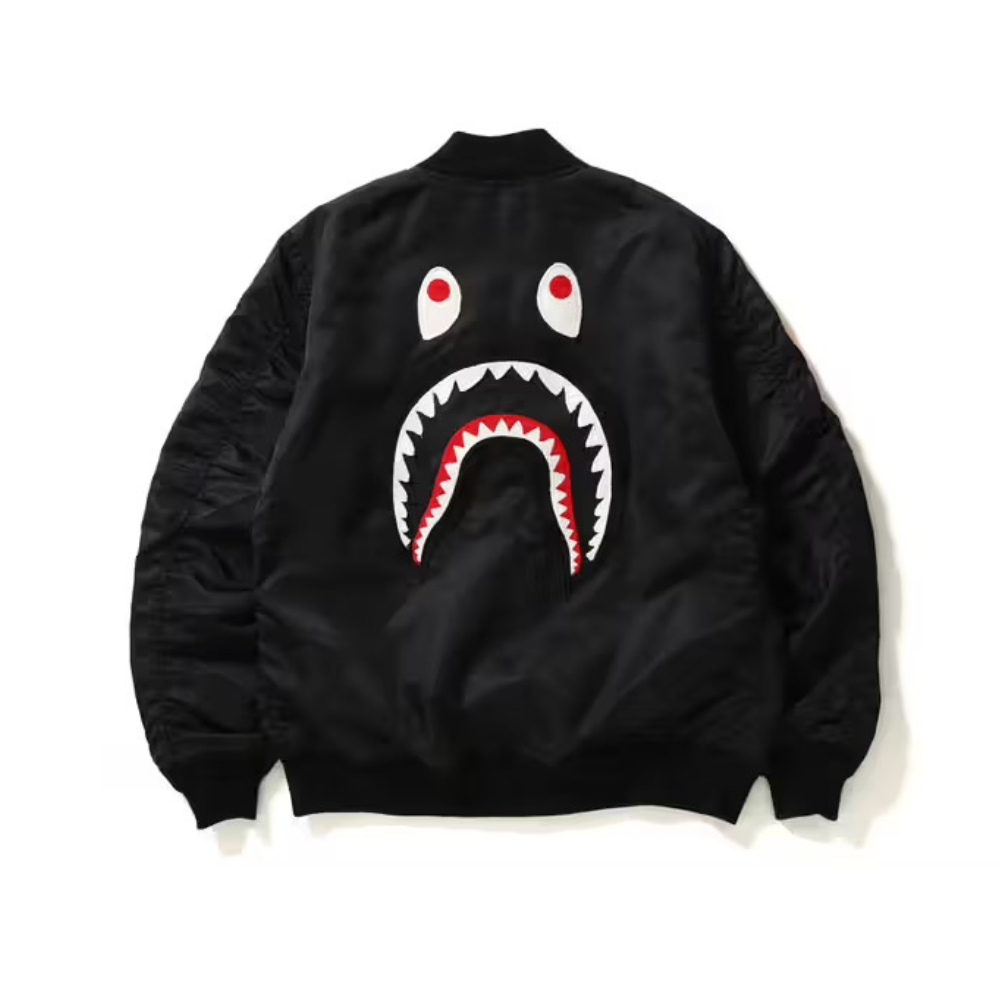 A Bathing Ape Black Shark Face Bomber Jacket