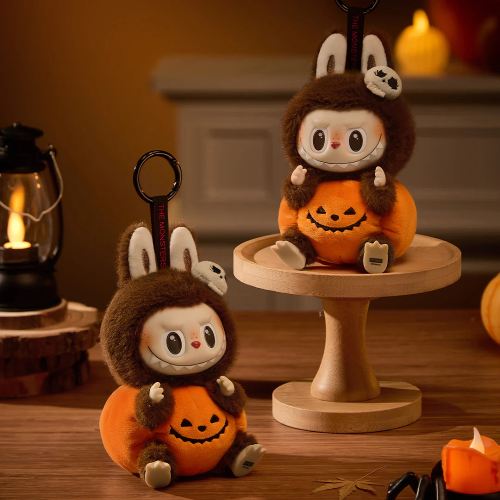 POP MART The Monsters Labubu Happy Halloween Party Series Sitting Pumpkin Vinyl Plush Pendant