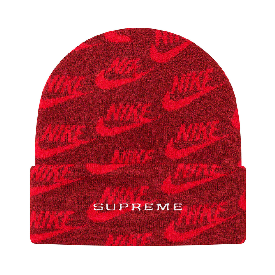 Supreme x Nike Jacquard Logos Beanie Red