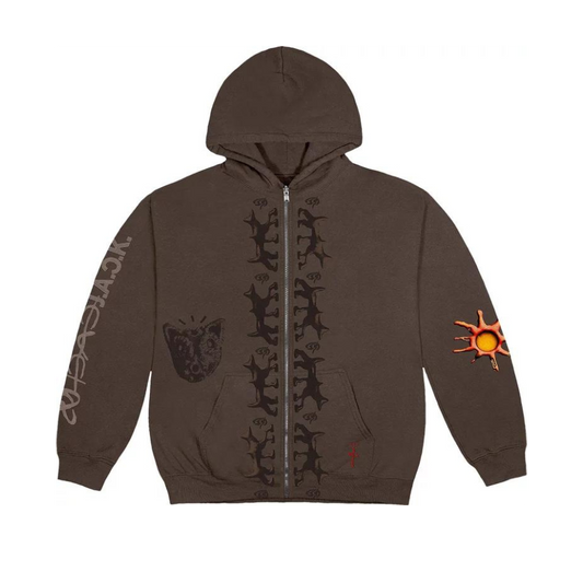 Travis Scott Reverse Dog Zip Up Hoodie Brown