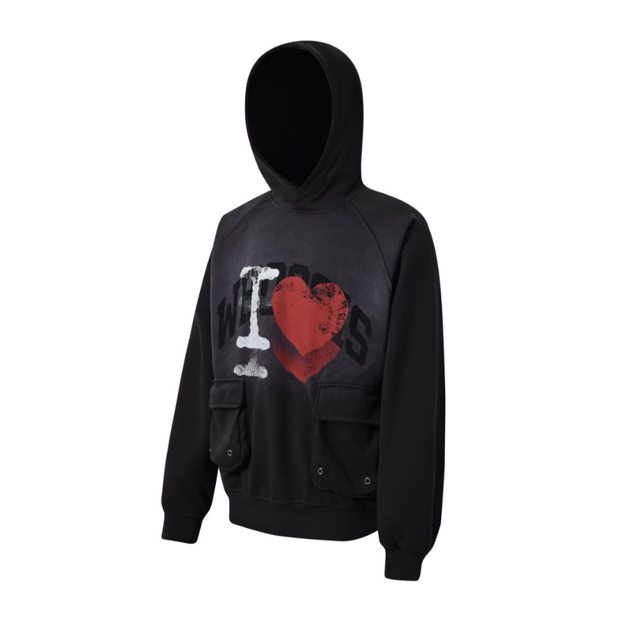 WHOOSIS I Heart Hoodie Washed Black