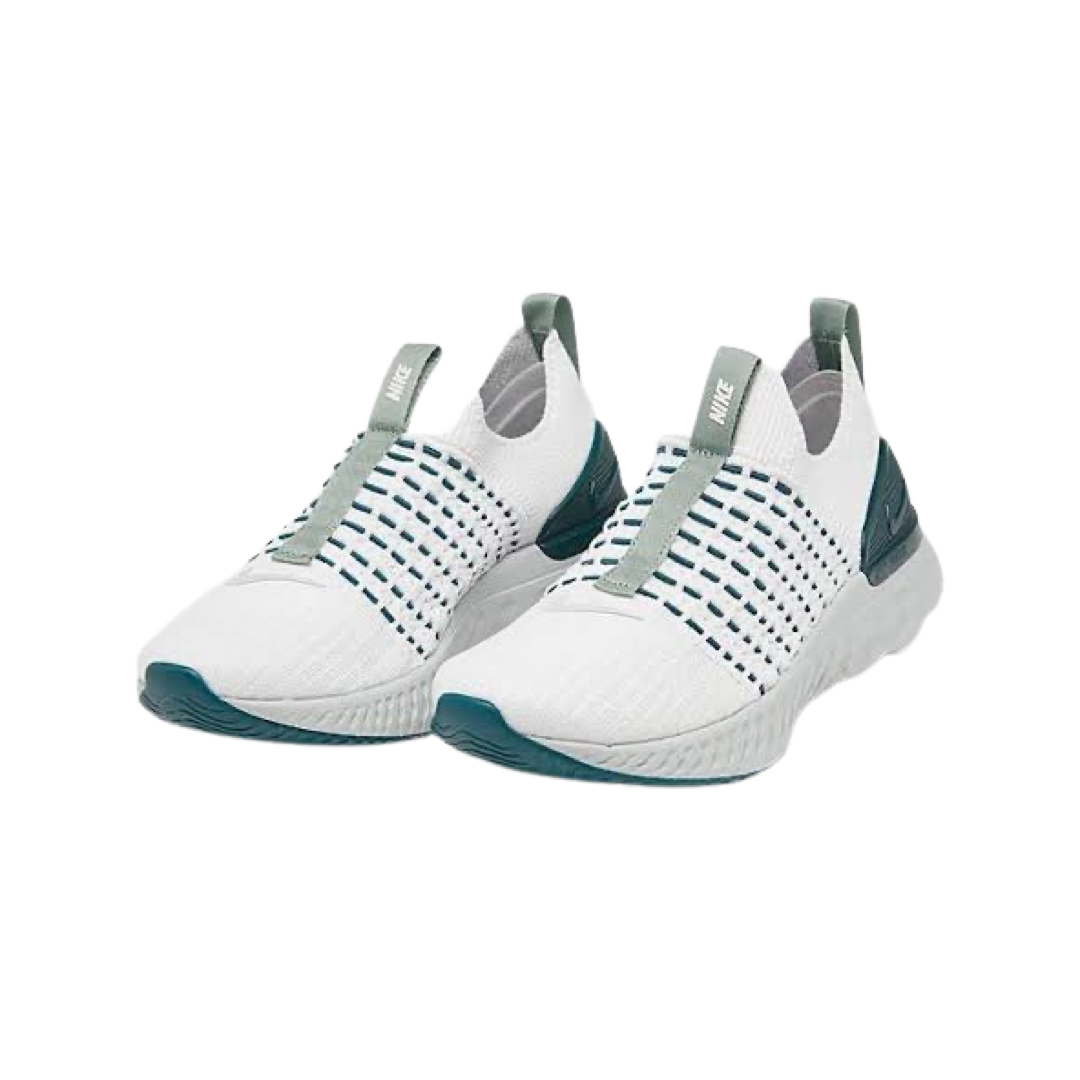 Women's Nike React Phantom Run Flyknit 2 Platinum Tint Dark Teal Green Jade Smoke Light Silver