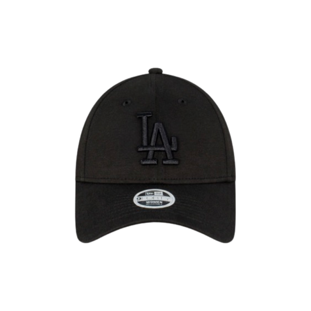 Women's New Era 940 Pre-Curved Visor LA Dodgers Black on Black Jersey Clothstrap Cap