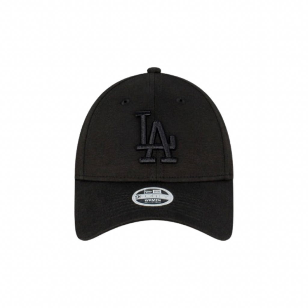 Women's New Era 940 Pre-Curved Visor LA Dodgers Black on Black Jersey Clothstrap Cap