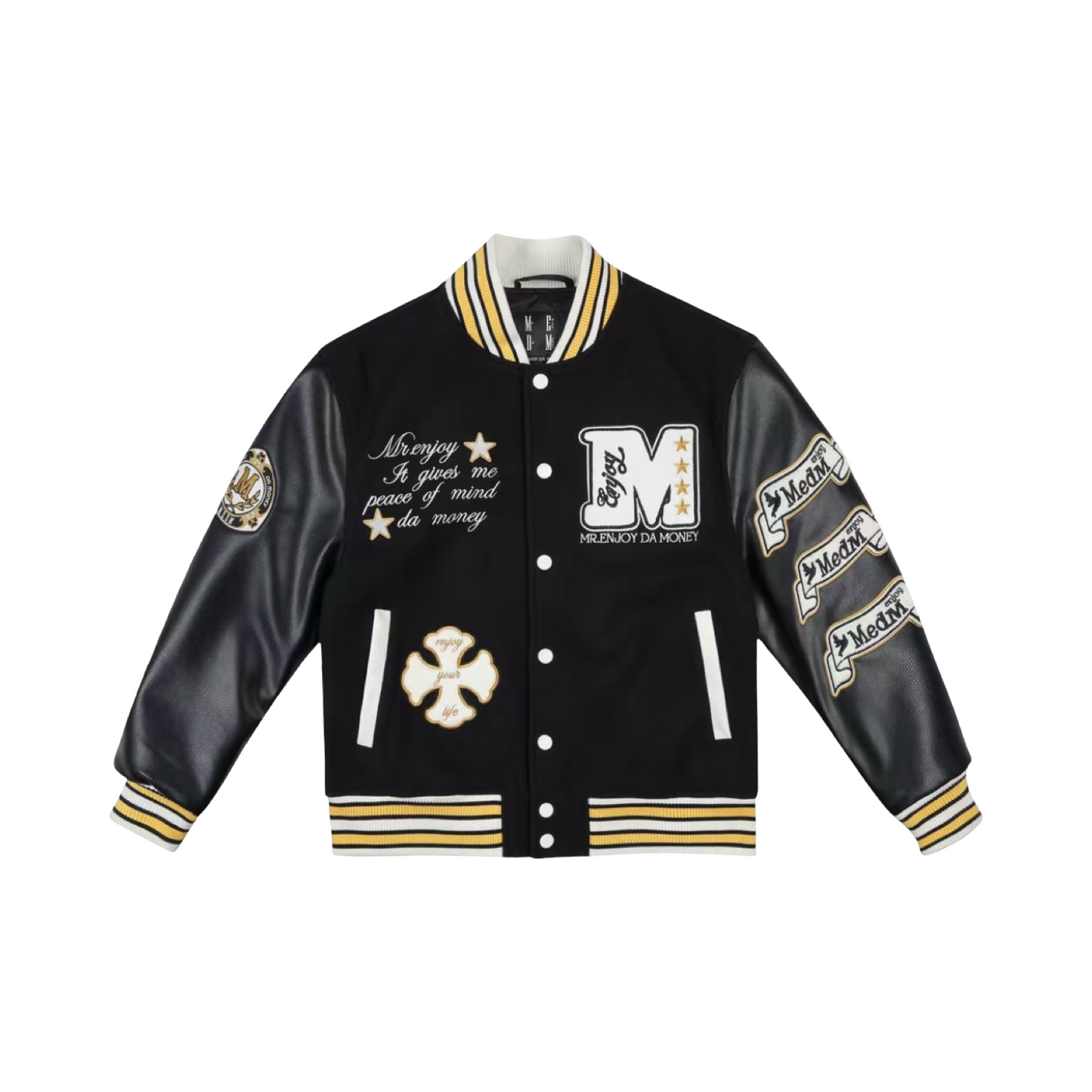 Mr Enjoy Da Money Varsity Jacket Black Gold