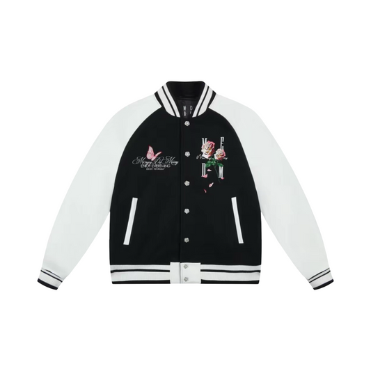Mr Enjoy Da Money Floral Varsity Jacket Black White