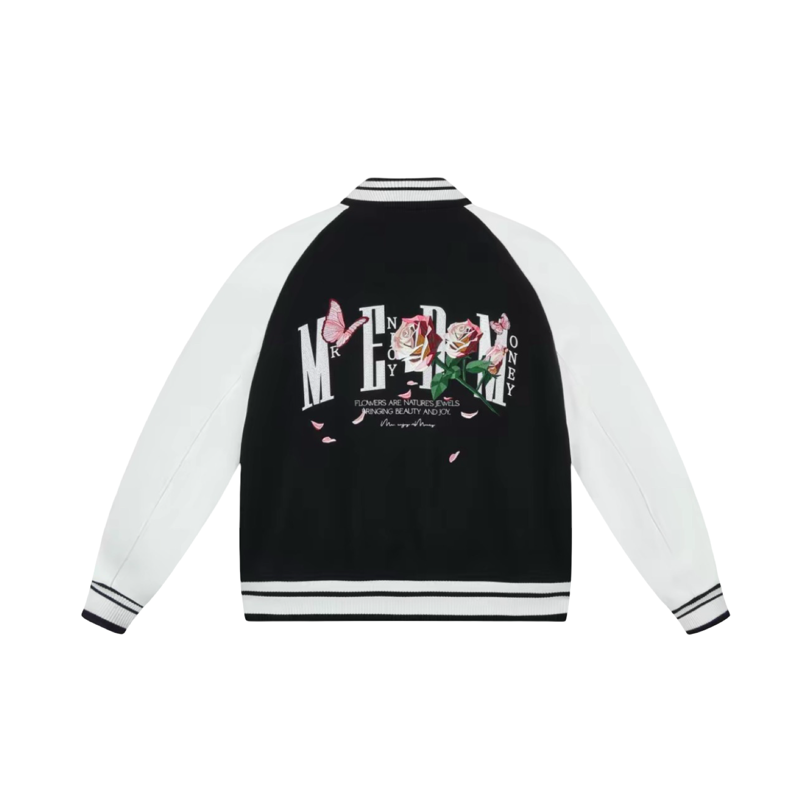 Mr Enjoy Da Money Floral Varsity Jacket Black White