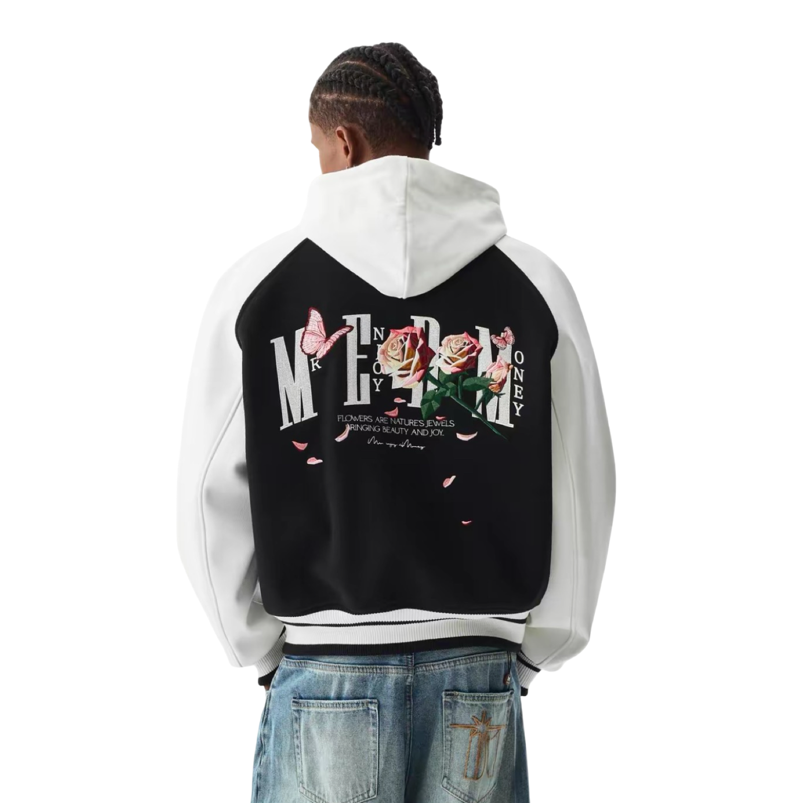 Mr Enjoy Da Money Floral Varsity Jacket Black White
