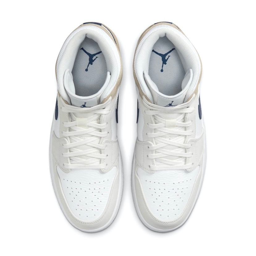 Air Jordan 1 Mid Tan Suede White Blue Void Team Red