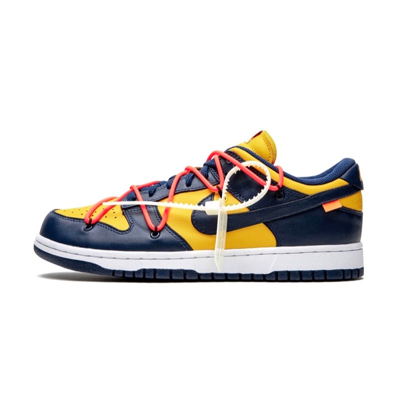 Off White x Nike Dunk Low Leather University Gold MIdnight Navy Michigan