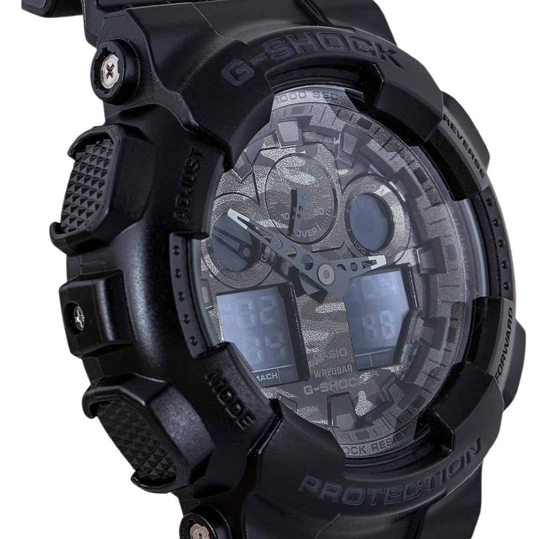 G-Shock GA100CF-1A Black Military Camo Dial Analog Digital Watch