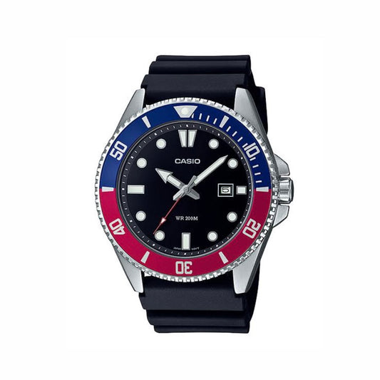 Casio Duro Dive Resin Analogue Blue Red Dial Watch 50M