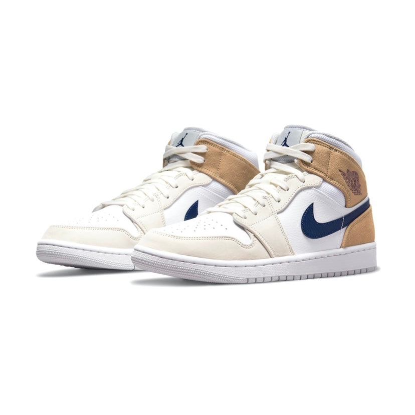 Air Jordan 1 Mid Tan Suede White Blue Void Team Red