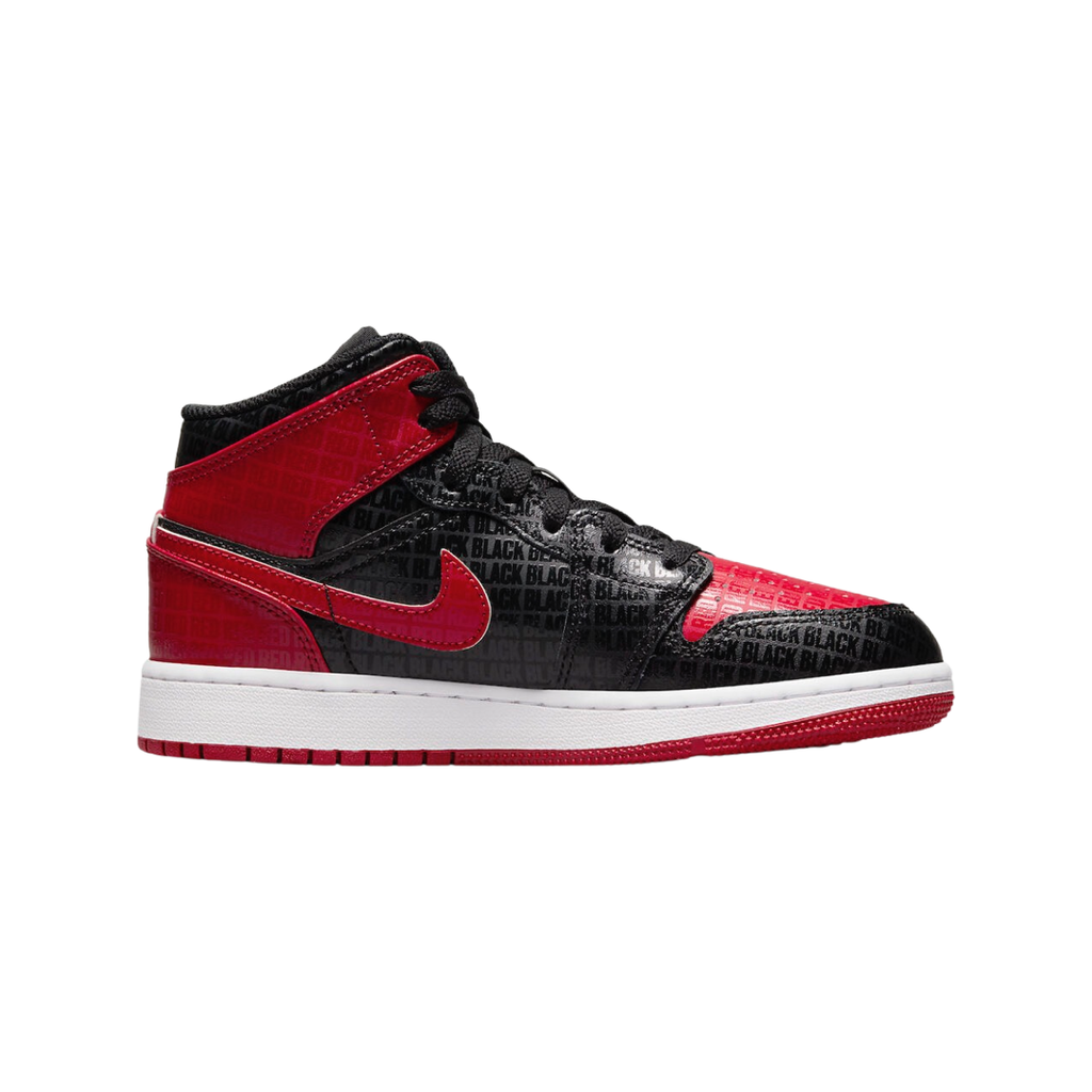 Air Jordan 1 Mid GS BRED Text Black Gym Red White
