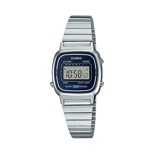 Ladies Casio Vintage Series Stainless Steel Silver Blue Digital Watch