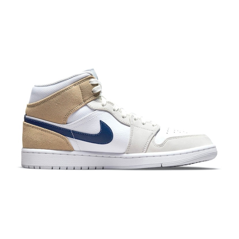 Air Jordan 1 Mid Tan Suede White Blue Void Team Red