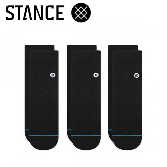 Stance Icon Quarter Socks 3 Pack Black Black