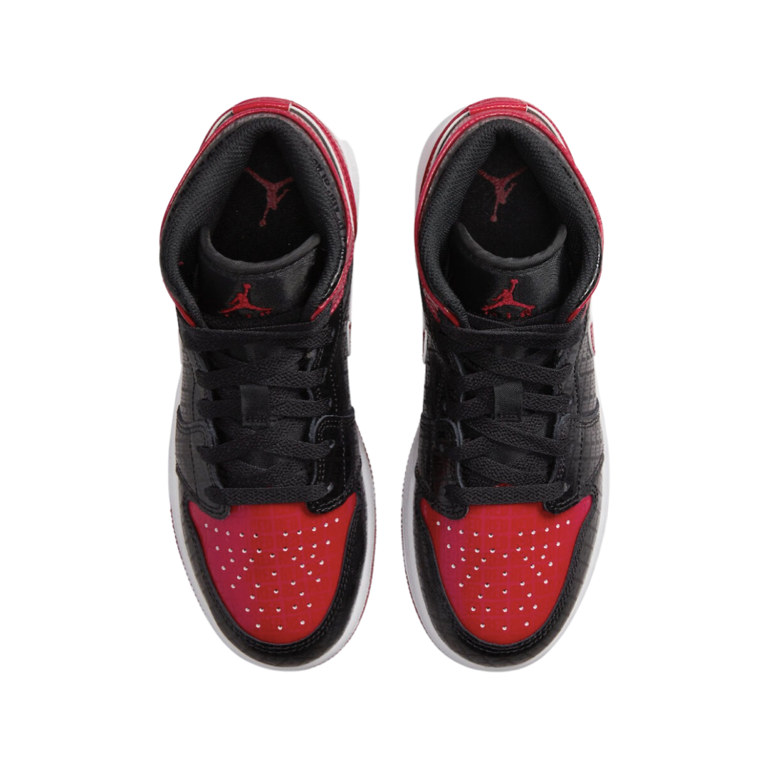Air Jordan 1 Mid GS BRED Text Black Gym Red White