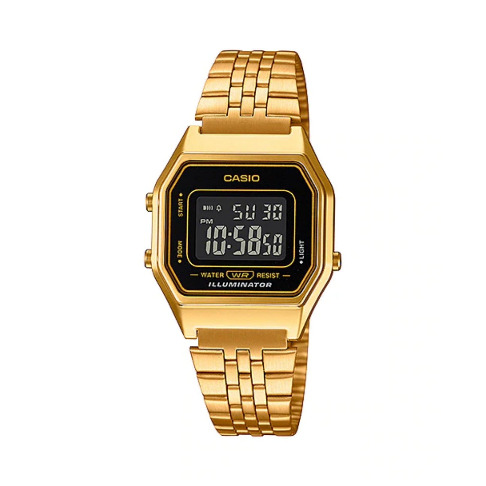 Ladies Casio Digital Gold Tone Black Face Watch
